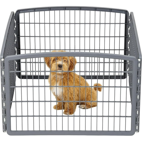 IRIS USA 24" Exercise 4-Panel Pet Playpen, Puppy Pet Small Medium Dog Pen Keep Pets Secure Easy Assemble Rust-Free Heavy-Duty Molded Plastic Customizable, Dark Gray