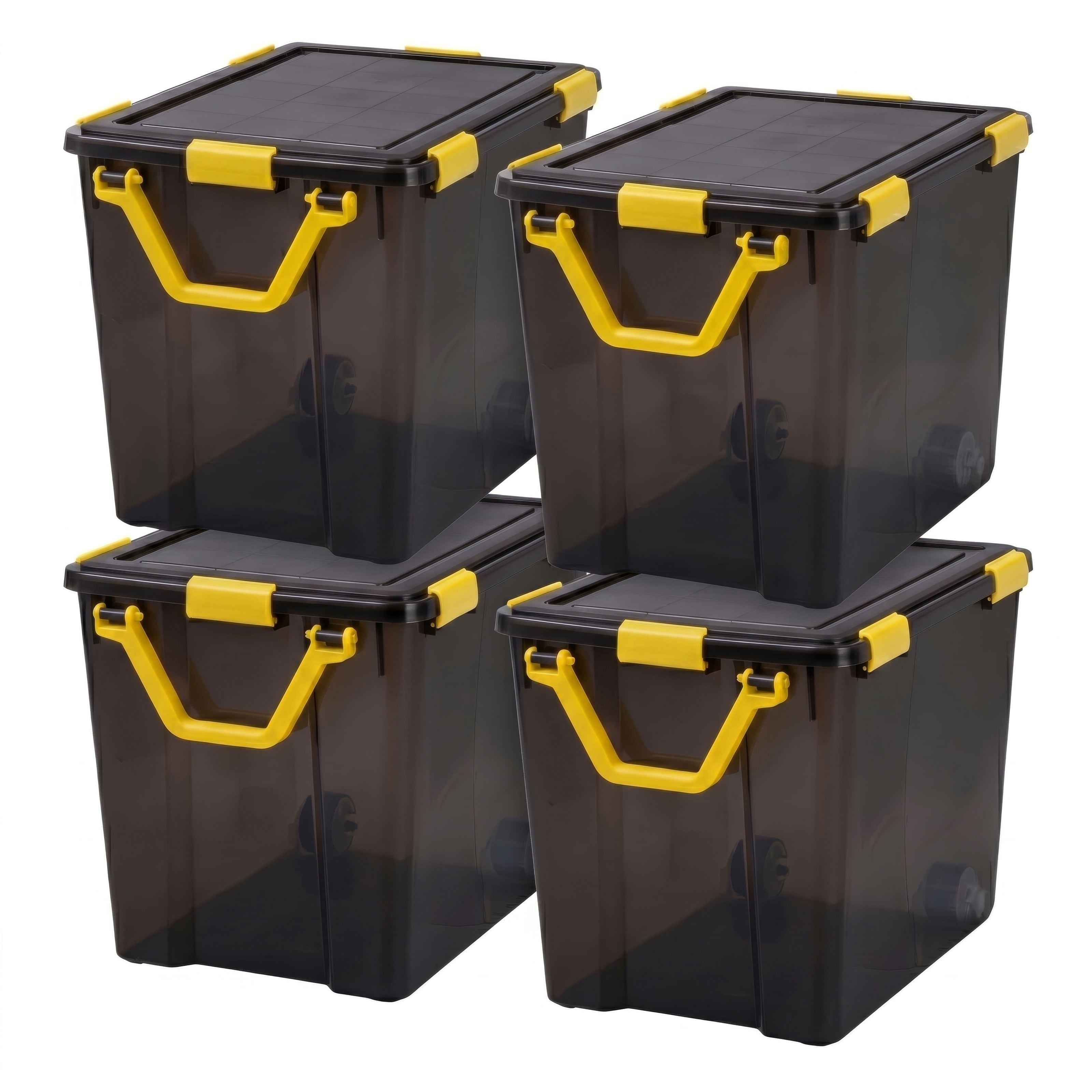 IRIS, 26 Gal Plastic Storage Bins with Sealed Lids, Black Gasket Box Airtight Containers with Handles and Wheels 4Pk