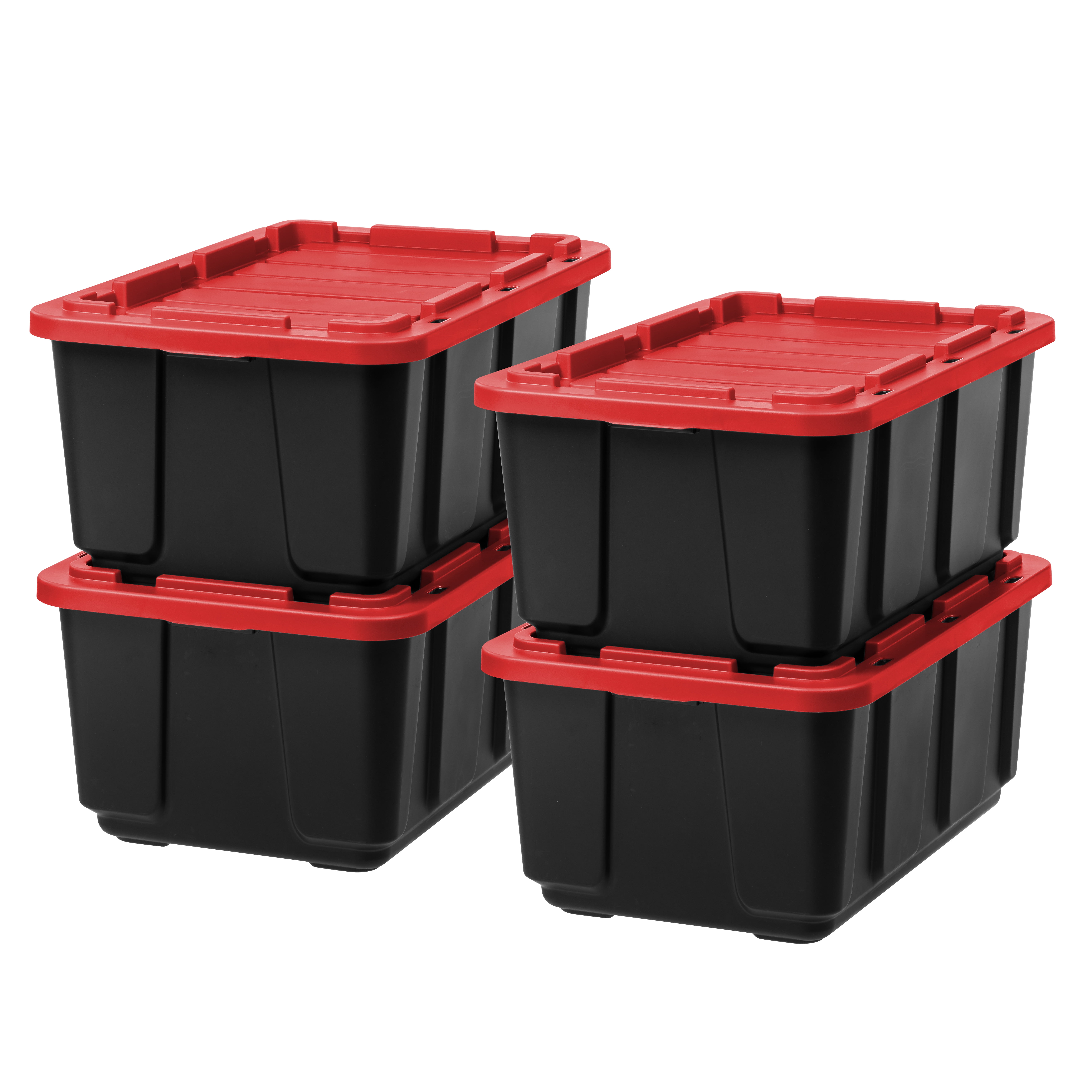 Hyper Tough - 27 Gallon Stackable Snap Lid Plastic Storage Bin, Black  Base/Red Lid, Set of 4