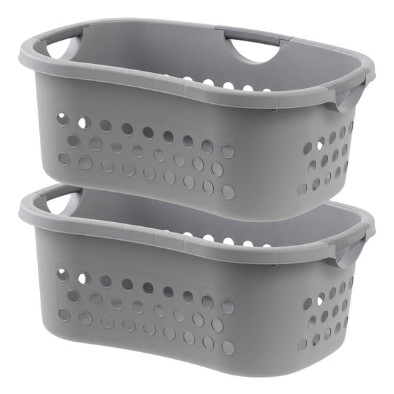 IRIS 2Pack Large Plastic Clothes with Hip Grip Laundry Basket, Gray