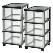 IRIS Plastic 3 Drawer Slim Narrow Storage Drawer Cart with 4 Caster Wheels for Home, Closet, Bedroom, Bathroom