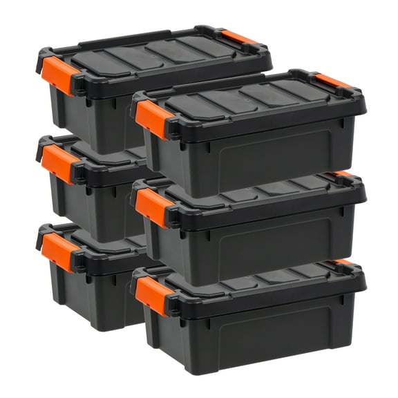 IRIS 3 Gallon Black Plastic Latching Storage Bin with Lid Tote, Plastic Storage Container with Lid, 6-Pack