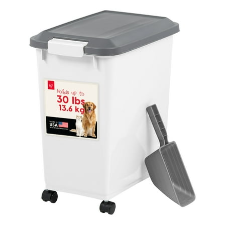 IRIS 30 Lbs. Airtight Pet Food Container | Dog & Cat Food Storage Bin with Scoop