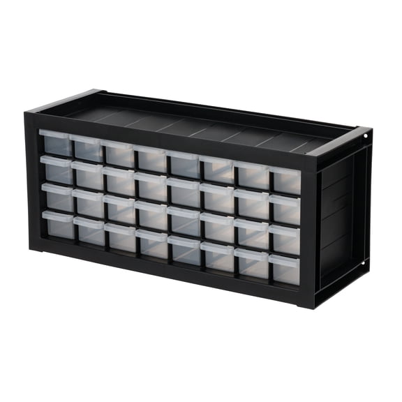 IRIS 32-Drawer Tool Organizer, Small Parts Plastic Storage for Hardware, Stackable Cabinet, Black