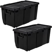 IRIS 32 Gal Heavy Duty Rolling Storage Bin with Lid, Stackable, Black, 2Pk