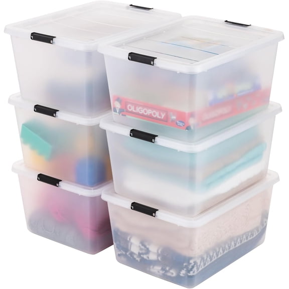 IRIS 32 Qt Clip Box with Latching Lids, Craft Organization, Clear, 6Pk