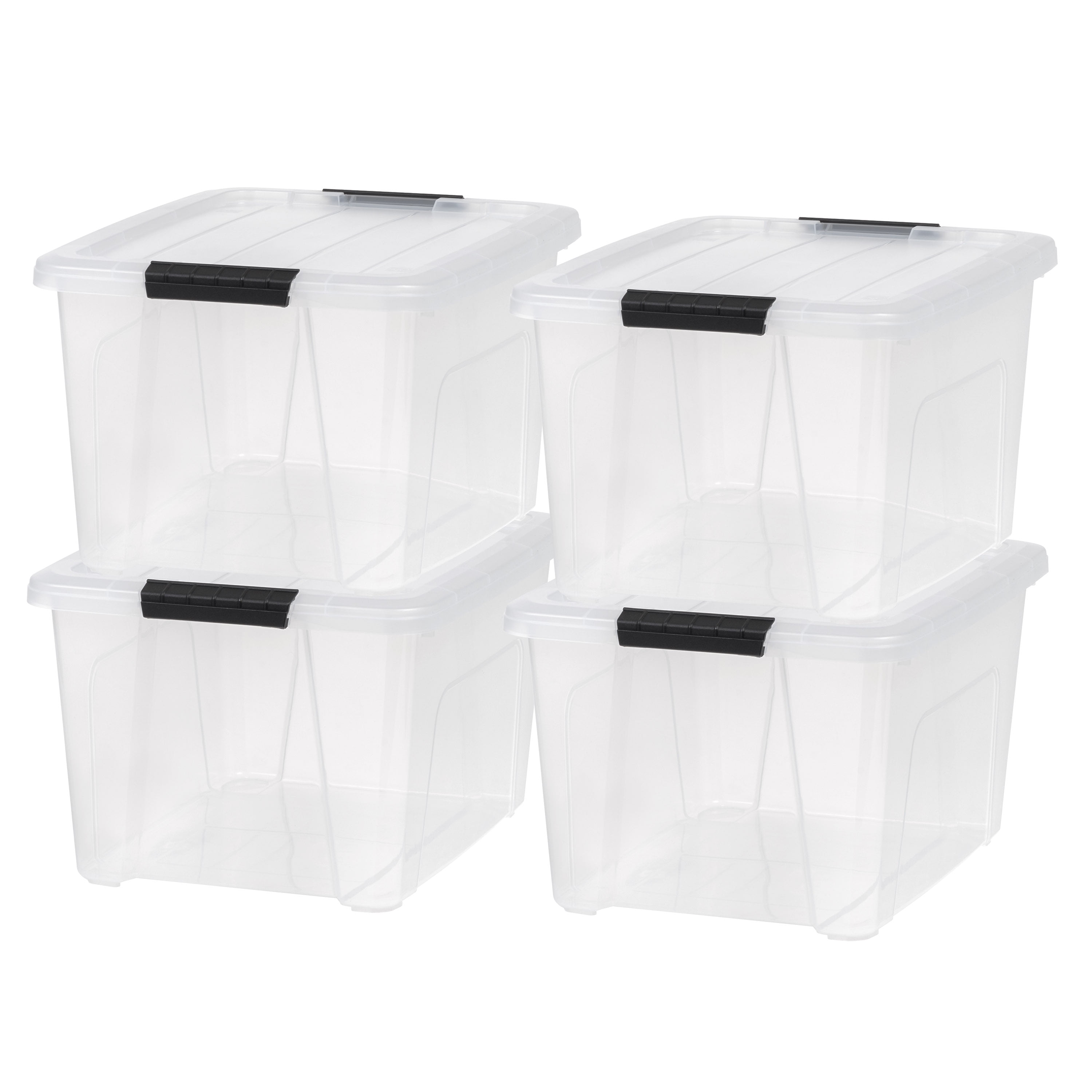 Clear 32 Qt Stackable Plastic Storage Bins with Lids, Set of 4