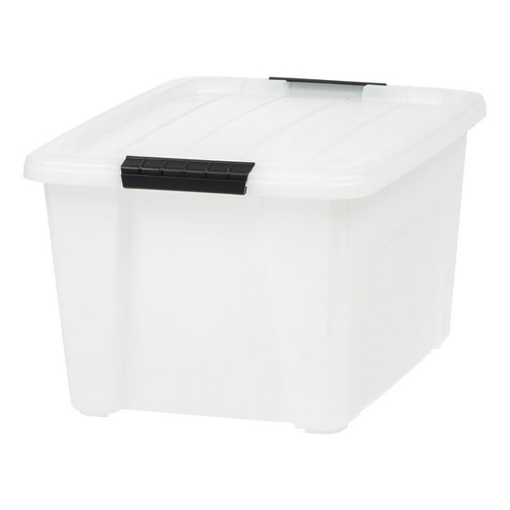 IRIS 32 Qt. Plastic Storage Bin with Lid, Stackable Storage Containers, Tote