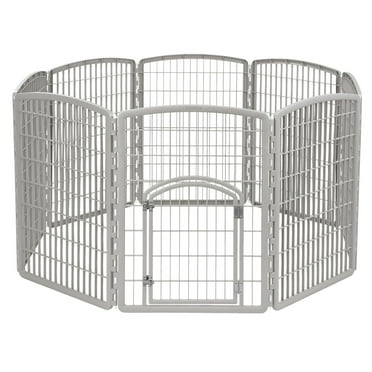 IRIS 34-inch Exercise 8-Panel Pet Playpen with Door, Silver
