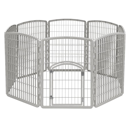 IRIS 34-inch Exercise 8-Panel Pet Playpen with Door, Silver