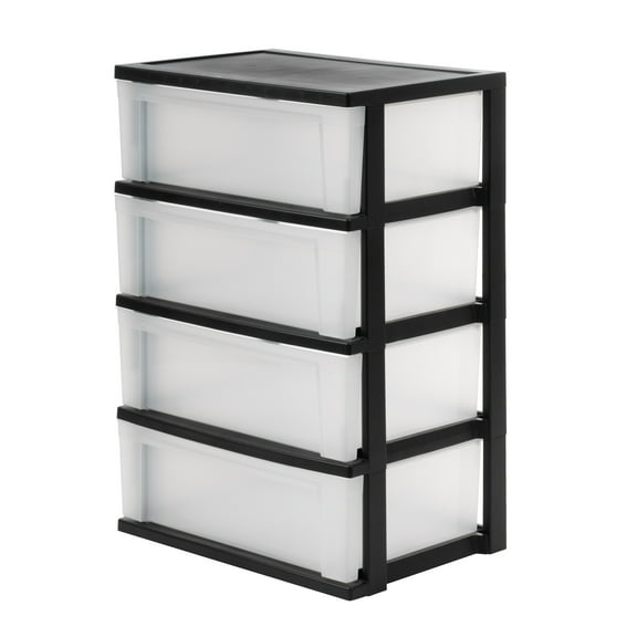 IRIS ,4-Drawer Wide Plastic Storage Drawer Chest, Black