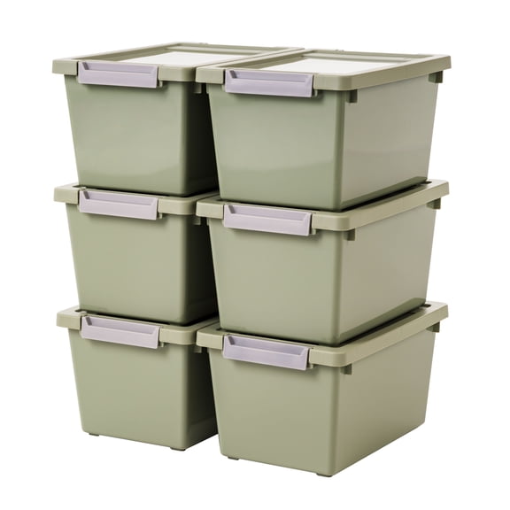 IRIS 4 Qt Stackable Craft Storage Bins with Lids, Sage Green, 6Pk