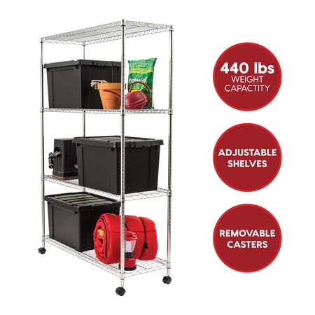 IRIS 4-Tier Wire Storage Shelf with Caster, 1200 Lb. Capacity, 71"H x 18"W x 48"D