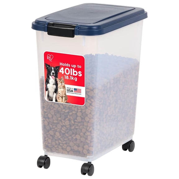 IRIS 40 Lbs / 45 Qt Airtight Pet Food Storage Container with Attachable Casters, Navy