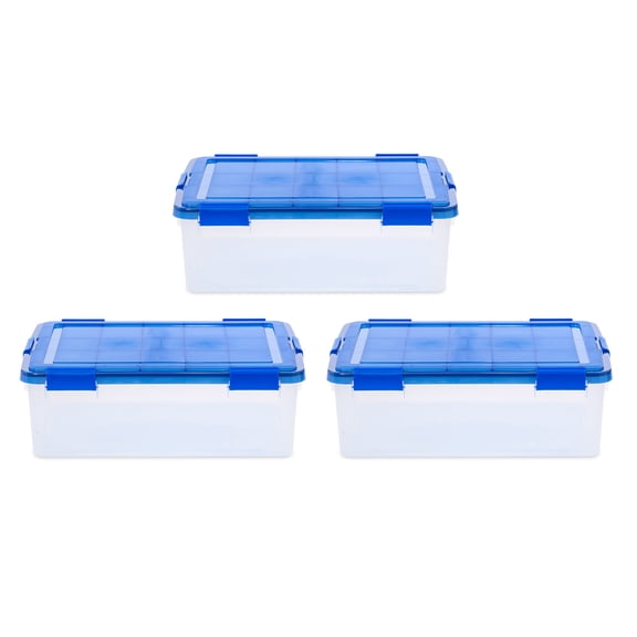 IRIS 41 Qt Airtight Plastic Storage Bin with Lid and Seal and Secure Latching Buckles, 3Pk