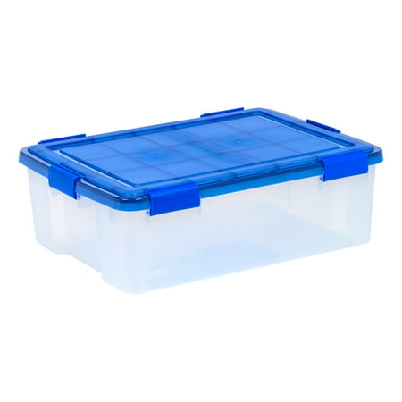 IRIS USA, 41 Quart WeatherPro Clear Plastic Storage Box with Blue Lid