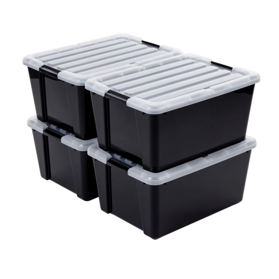 IRIS 11 Gal Black Plastic Stackable Storage Bin with Lid Tote, Plastic Storage Container with Lid, 4-Pack