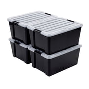 IRIS 11 Gal Black Plastic Stackable Storage Bin with Lid Tote, Plastic Storage Container with Lid, 4-Pack