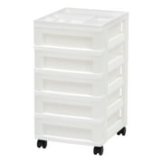 IRIS 5-Drawer Narrow Plastic Storage Drawer Cart with Organizer Top, White