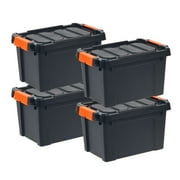 IRIS 5 Gallon Black Plastic Latching Storage Bin with Lid Tote, Plastic Storage Container with Lid, 4-Pack