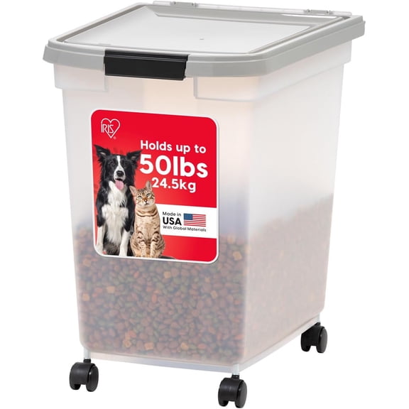 IRIS 50 Lbs / 65 Qt Airtight Pet Food Storage Container with Removable Casters