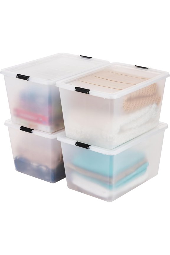 IRIS 55 Qt Clip Box with Latching Lids, Craft Organization, Clear, 4Pk