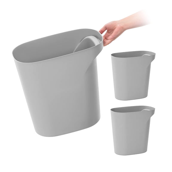 IRIS 6 Gal Plastic Trash-Can for Bathroom-Kitchen-Bedroom, Gray, 3Pk