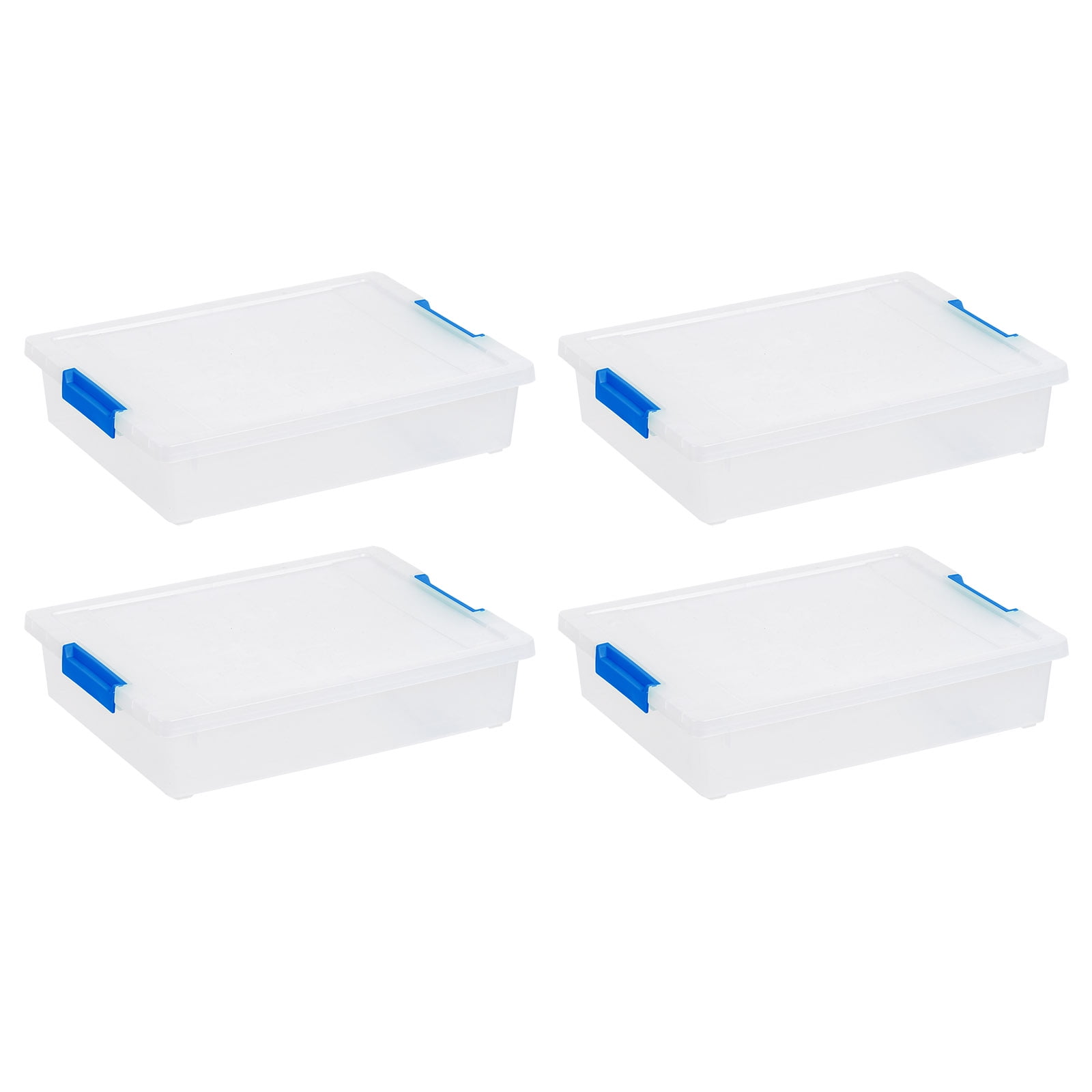 Clear Plastic Stackable Lidded Storage Boxes, 5.5 Quart, Set of 4