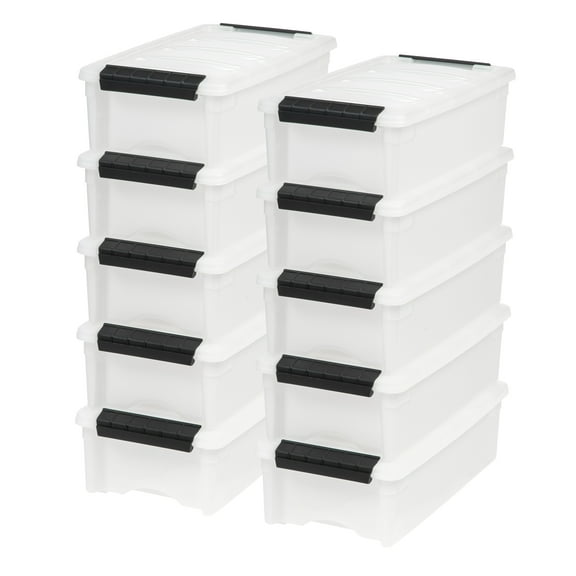 IRIS 6 Qt Stackable Plastic Storage Bins with Lids, Pearl, 10Pk