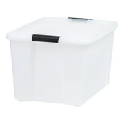 IRIS USA, 60 Quart Stack & Pull  Plastic Storage Box with Buckles, Pearl