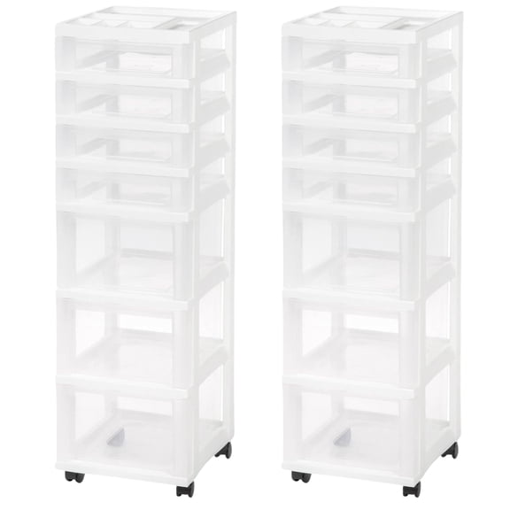 IRIS 7 Drawers Plastic Storage rolling Cart with drawer, White