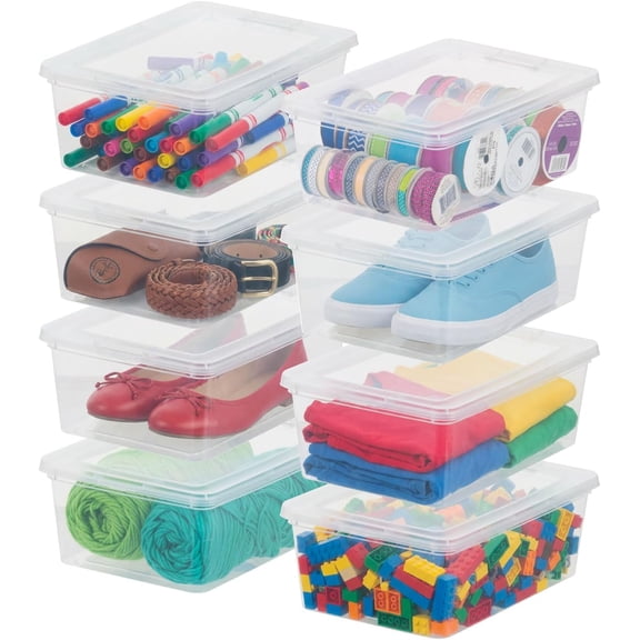 IRIS 7 Qt Storage Box, Small Storage Organization, Clear, 8Pk