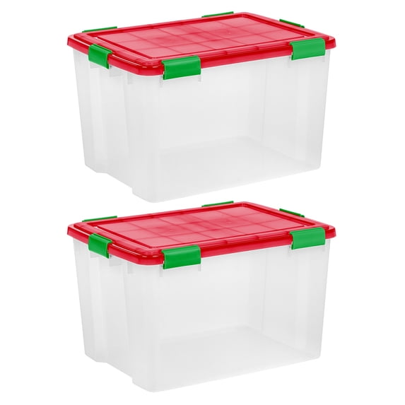 IRIS 74Qt. Plastic Storage Bins with Sealed Lids, Holiday Gasket Box, Airtight Containers 2Pk