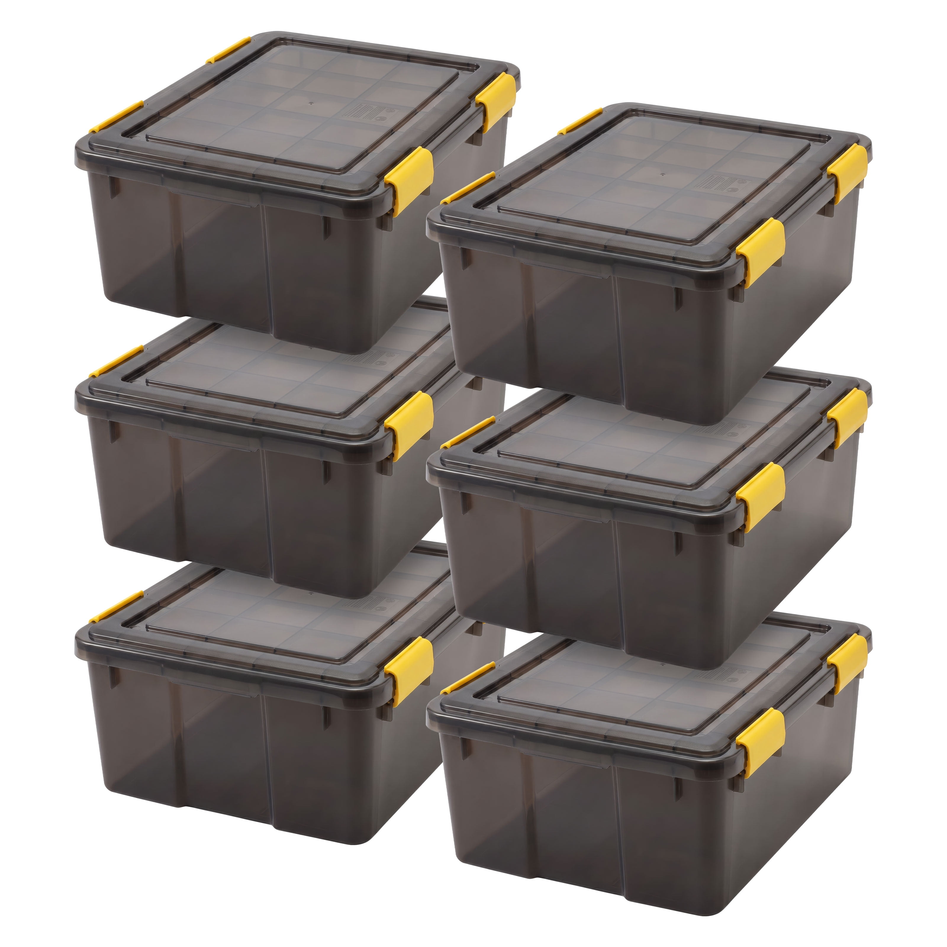 IRIS, 8 Gal Plastic Storage Bins with Sealed Lids, Black Gasket Box Airtight Containers 6Pk