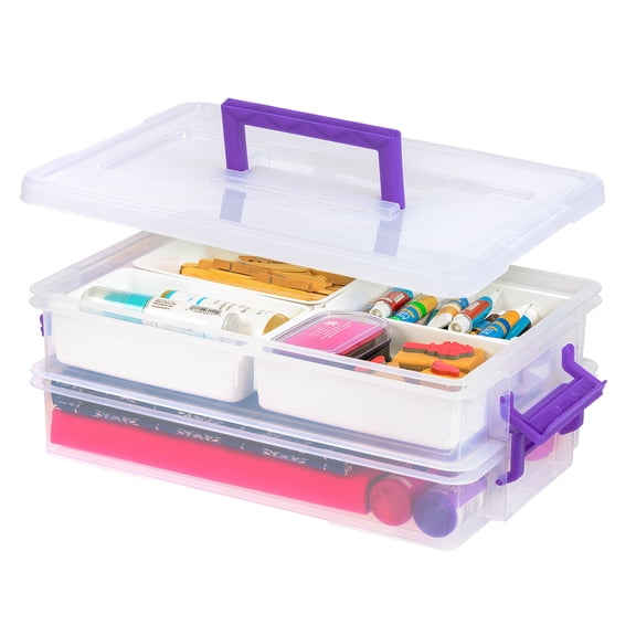 IRIS 9.4 Qt 2 Layer Stack and Carry Storage Containers with Bulked-Up Lid and 4 Removable Dividers