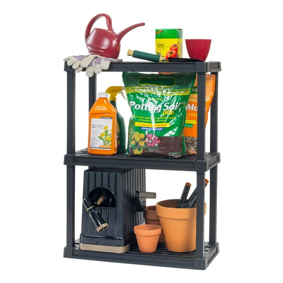 IRIS 3 Tier Shelving Unit, 33" Fixed Height, Medium, 24"W x 12"D x 33"H, Black