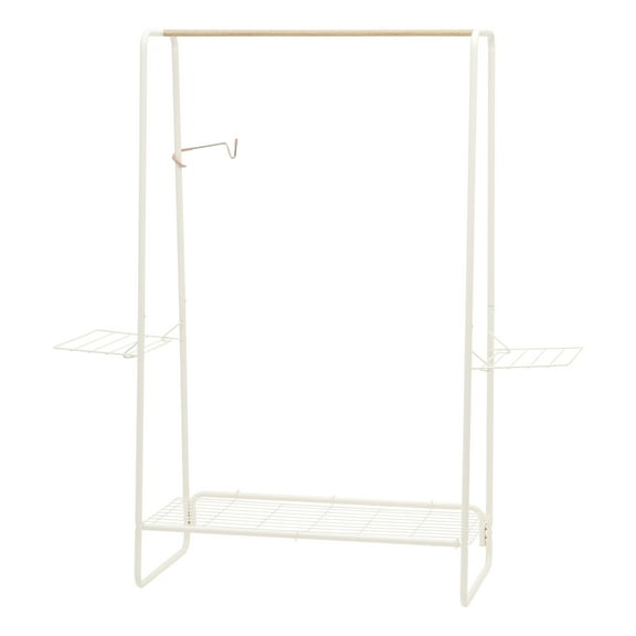IRIS USA Clothes Rack with 3 Metal Shelves, Freestanding Clothing Racks for Hanging Clothes, Easy to Assemble, Standing Metal Sturdy Garment and Accessories Rack, Small Space Storage Solution, White