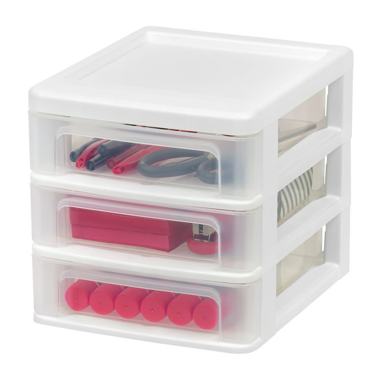 Plastic 3-Drawer Desktop Organizer, Small, 2 Pack, Stackable
