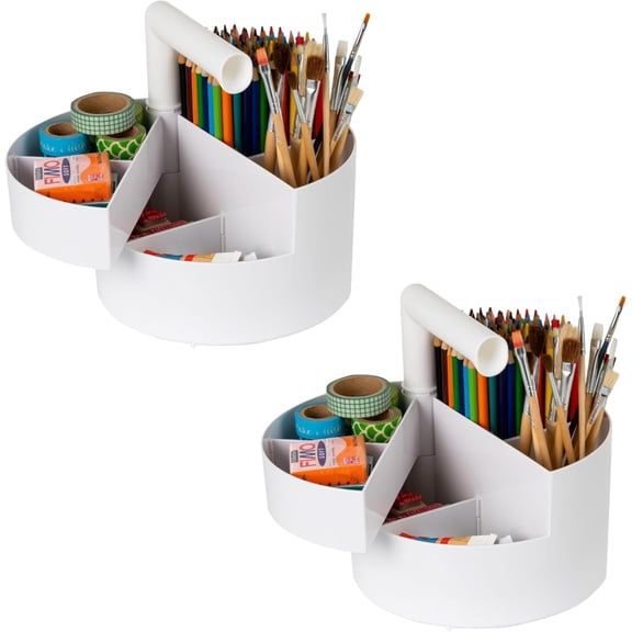 IRIS Desk Caddy Organizer with Built-In Handle for Markers, Pens, Arts & Crafts, White, 2Pk