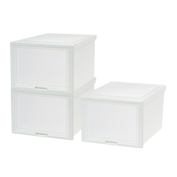 IRIS Flip-Up Door Plastic Drawers, Under Bed Storage Bins, Stackable, Modular 3Pk