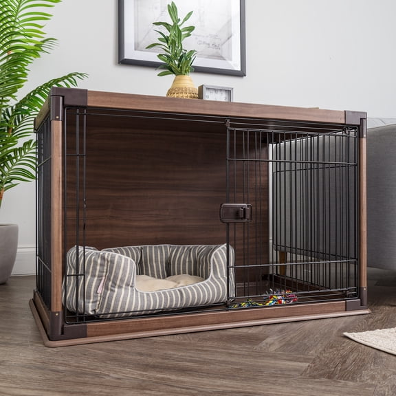 IRIS Furniture-Style Wooden Enclosed Pet Crate for Small Medium Dog, Dark Brown