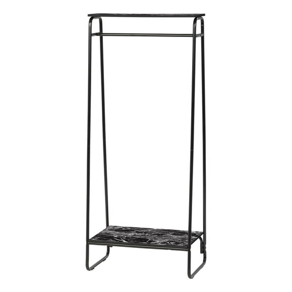 IRIS USA Garment Rack, 2-Shelves, Clothes Racks for Closet Organization, Plant Stand, Marble Black