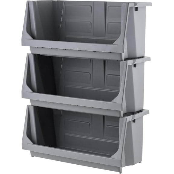 IRIS Jumbo Open Front Heavy Duty Storage Bins, Stacking, Dark Gray, 3Pk
