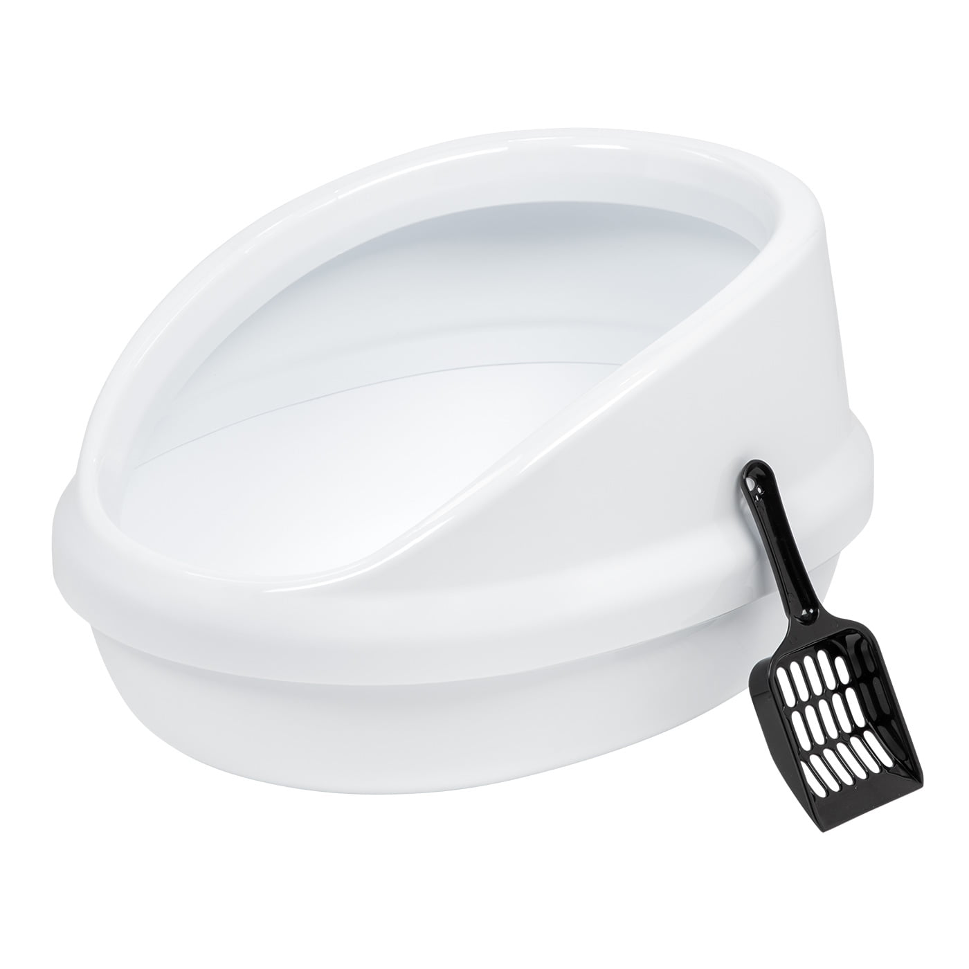 Large White High-Sided Oval Cat Litter Pan with Scoop