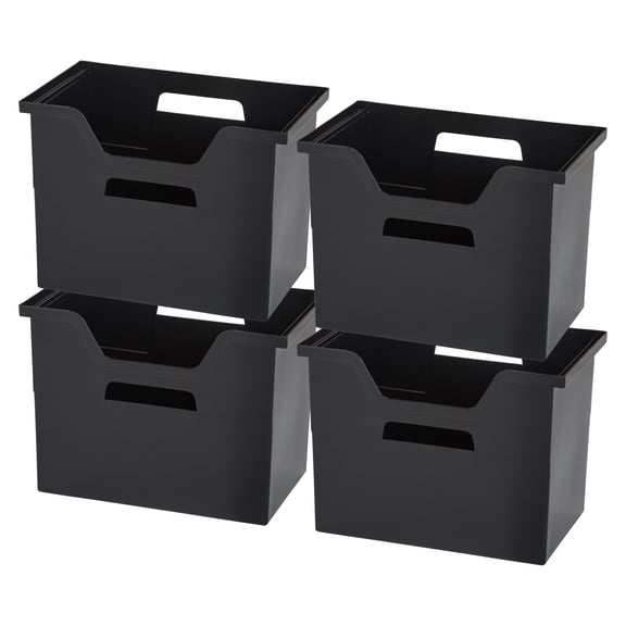 IRIS Large Portable Desktop File Box with Open Lid, Side Handles, Hanging File Folders, Tabs & Inserts, 4Pk