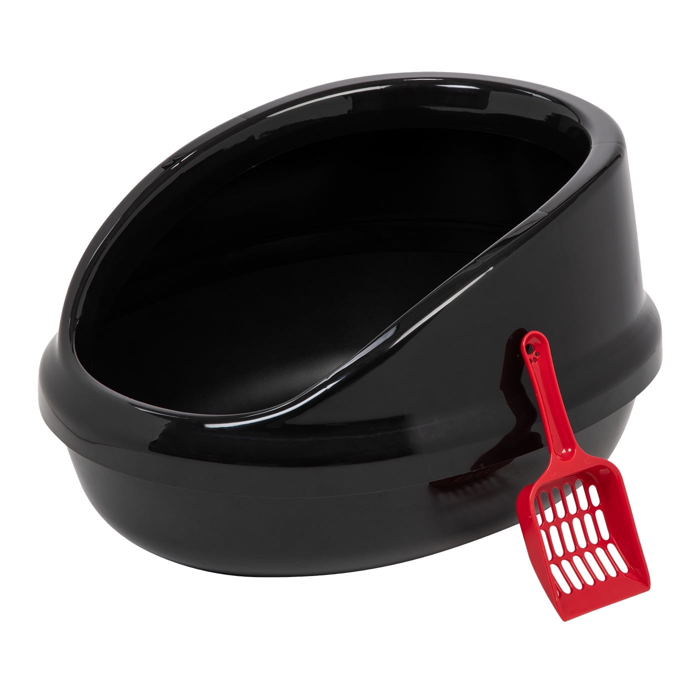 Black Shielded Plastic Cat Litter Pan with Scoop
