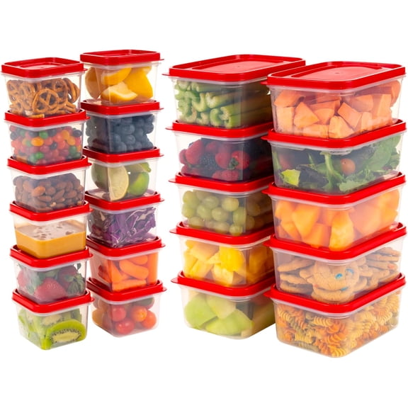 IRIS Meal Prep Containers, 44 Piece Set (12oz & 45oz), 22 Food StorageBPA-Free, Clear/Red