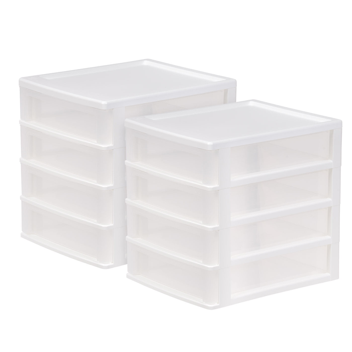 IRIS Medium 4-Drawer Compact Desktop Organizer, Stacking Desktop Unit, White-Clear, Set of 2