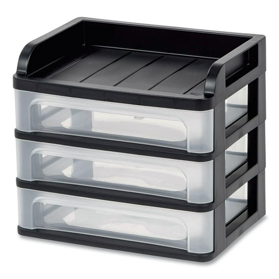 IRIS Medium Three-Drawer Desktop Storage 3 Sections Letter Black/Clear 150181
