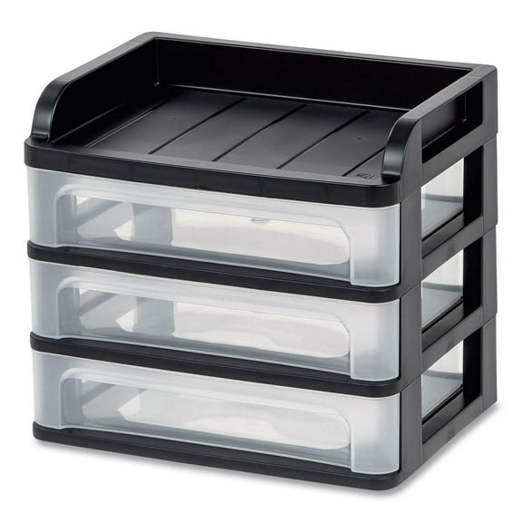 IRIS Medium Three-Drawer Desktop Storage 3 Sections Letter Black/Clear 150181